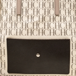 Pre Owned Carolina Herrera Beige/Off White Monogram Canvas and Leather Shopper Tote