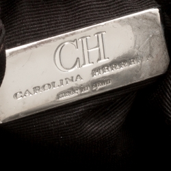 Pre Owned Carolina Herrera Silver Monogram Leather Bow Bucket Hobo