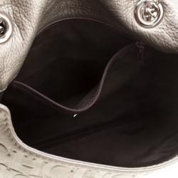 Pre Owned Carolina Herrera Grey Monogram Leather Audrey Shoulder Bag