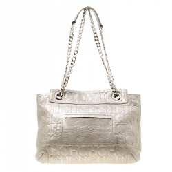 Pre Owned Carolina Herrera Grey Monogram Leather Audrey Shoulder Bag