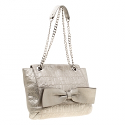 Pre Owned Carolina Herrera Grey Monogram Leather Audrey Shoulder Bag