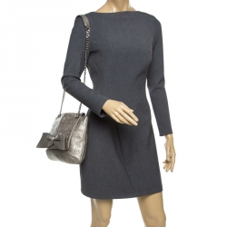 Pre Owned Carolina Herrera Grey Monogram Leather Audrey Shoulder Bag