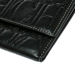 Pre Owned Carolina Herrera Black Monogram Leather Tri Fold Compact Wallet