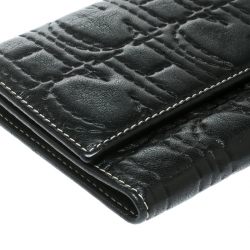 Pre Owned Carolina Herrera Black Monogram Leather Tri Fold Compact Wallet
