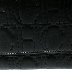 Pre Owned Carolina Herrera Black Monogram Leather Tri Fold Compact Wallet