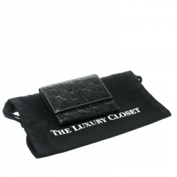 Pre Owned Carolina Herrera Black Monogram Leather Tri Fold Compact Wallet