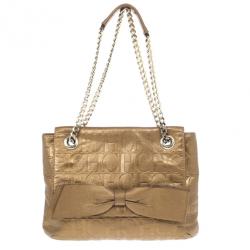 Pre Owned Carolina Herrera ‘Audrey’ Bronze Monogram Embossed Bag