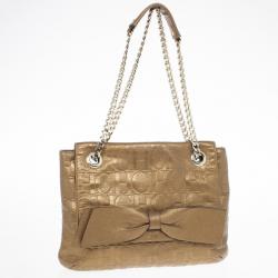 Pre Owned Carolina Herrera ‘Audrey’ Bronze Monogram Embossed Bag