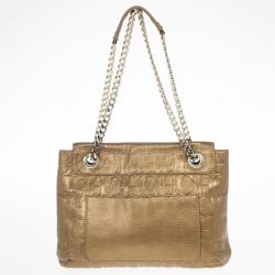 Pre Owned Carolina Herrera ‘Audrey’ Bronze Monogram Embossed Bag