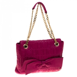 Pre Owned Carolina Herrera Hot Pink Monogram Leather Audrey Shoulder Bag