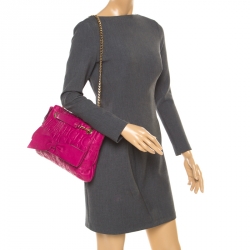 Pre Owned Carolina Herrera Hot Pink Monogram Leather Audrey Shoulder Bag