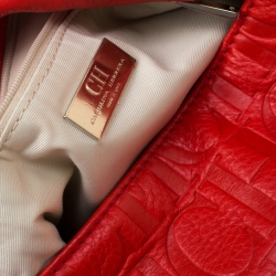 Pre Owned Carolina Herrera Red Monogram Leather Audrey Shoulder Bag