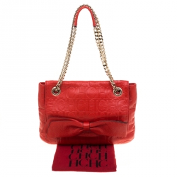 Pre Owned Carolina Herrera Red Monogram Leather Audrey Shoulder Bag