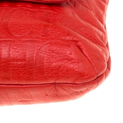 Pre Owned Carolina Herrera Red Monogram Leather Audrey Shoulder Bag