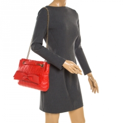 Pre Owned Carolina Herrera Red Monogram Leather Audrey Shoulder Bag