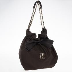 Pre Owned Carolina Herrera Bow Drawstring Chain Hobo