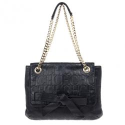 Pre Owned Carolina Herrera ‘Audrey’ Black Monogram Embossed Bag
