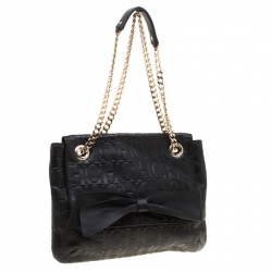 Pre Owned Carolina Herrera Black Monogram Leather Audrey Shoulder Bag