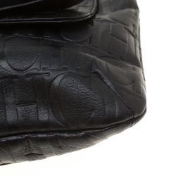 Pre Owned Carolina Herrera Black Monogram Leather Audrey Shoulder Bag