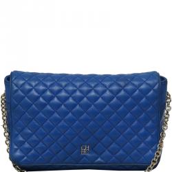 Pre Owned Carolina Herrera Blue Quilted Leather Chain Shoulder Bag