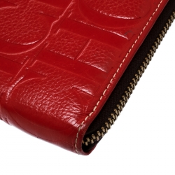 Pre Owned Carolina Herrera Red Monogram Leather Zip Around Wallet