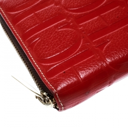 Pre Owned Carolina Herrera Red Monogram Leather Zip Around Wallet