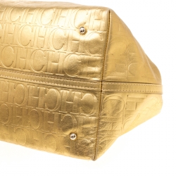 Pre Owned Carolina Herrera Gold Monogram Leather Matryoshka Tote