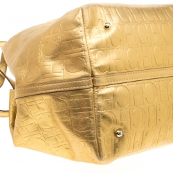 Pre Owned Carolina Herrera Gold Monogram Leather Matryoshka Tote