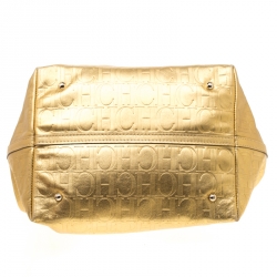 Pre Owned Carolina Herrera Gold Monogram Leather Matryoshka Tote