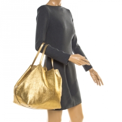 Pre Owned Carolina Herrera Gold Monogram Leather Matryoshka Tote