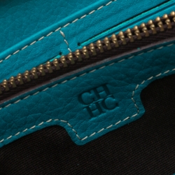 Pre Owned Carolina Herrera Blue Monogram Leather Zip Around Wallet