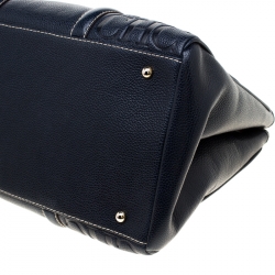 Pre Owned Carolina Herrera Navy Blue Leather Matteo Tote