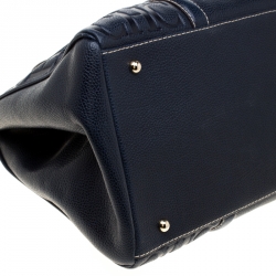 Pre Owned Carolina Herrera Navy Blue Leather Matteo Tote