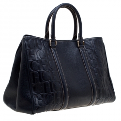 Pre Owned Carolina Herrera Navy Blue Leather Matteo Tote