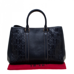 Pre Owned Carolina Herrera Navy Blue Leather Matteo Tote