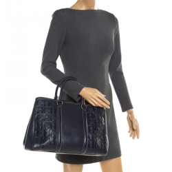 Pre Owned Carolina Herrera Navy Blue Leather Matteo Tote