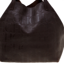 Pre Owned Carolina Herrera Brown Monogram Leather Matryoshka Tote