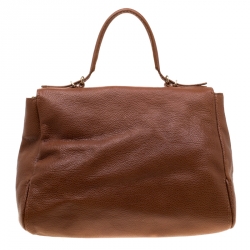 Pre Owned Carolina Herrera Brown Leather Minuetto Top Handle Flap Shoulder Bag