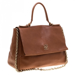 Pre Owned Carolina Herrera Brown Leather Minuetto Top Handle Flap Shoulder Bag