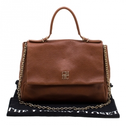 Pre Owned Carolina Herrera Brown Leather Minuetto Top Handle Flap Shoulder Bag