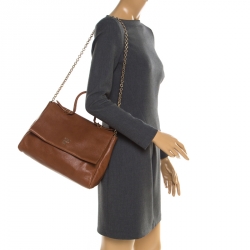 Pre Owned Carolina Herrera Brown Leather Minuetto Top Handle Flap Shoulder Bag