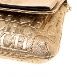 Pre Owned Carolina Herrera Gold Monogram Leather Bow Bag