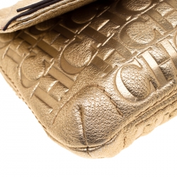 Pre Owned Carolina Herrera Gold Monogram Leather Bow Bag