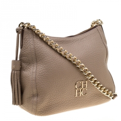 Pre Owned Carolina Herrera Beige Leather Maria Shoulder Bag