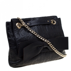 Pre Owned Carolina Herrera Deep Navy Blue Monogram Leather Audrey Shoulder Bag