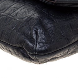 Pre Owned Carolina Herrera Deep Navy Blue Monogram Leather Audrey Shoulder Bag