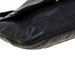 Pre Owned Carolina Herrera Deep Navy Blue Monogram Leather Audrey Shoulder Bag