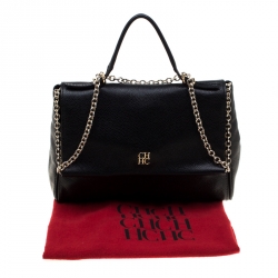 Carolina Herrera Black Leather Minuetto Flap Top Handle Bag