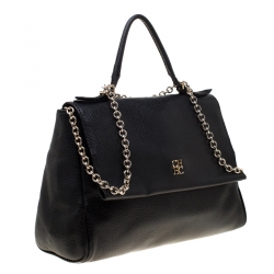 Carolina Herrera Black Leather Minuetto Flap Top Handle Bag