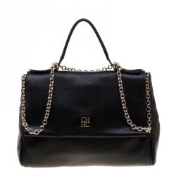 Carolina Herrera Black Leather Minuetto Flap Top Handle Bag